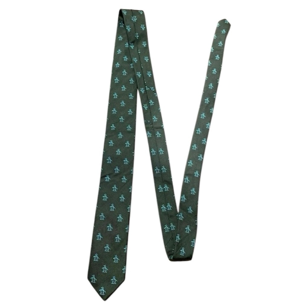 Original Penguin 100% Silk Skinny Necktie All-Over Logo Green
